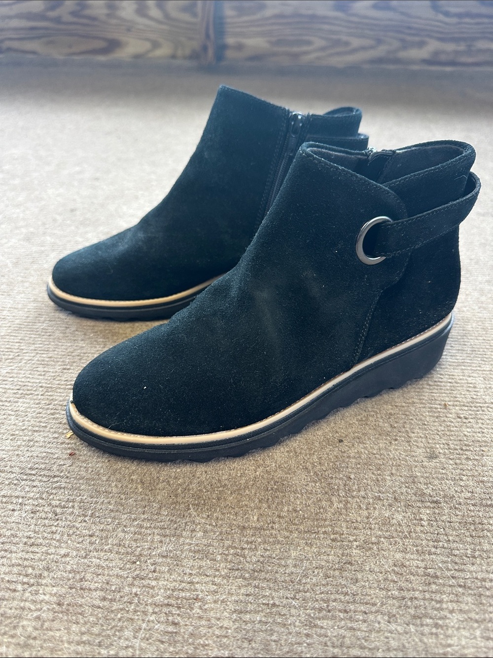 Clarks Black small wedge booties women’s size 7